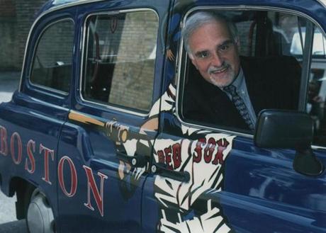 Patrick Moscaritolo, in a London cab specially painted for a Boston promotion in the UK in 1998.
